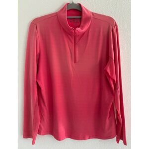 Ibkul Long Sleeve Womens XL Pink Solid Mock Neck Top Mesh UPF 50 Golf